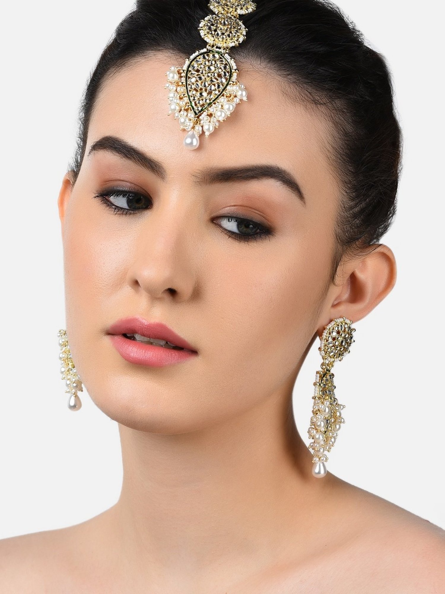 Zaveri Pearls Gold Tone Traditional Kundan Dangle Earring & Maangtikka Set-ZPFK11230
