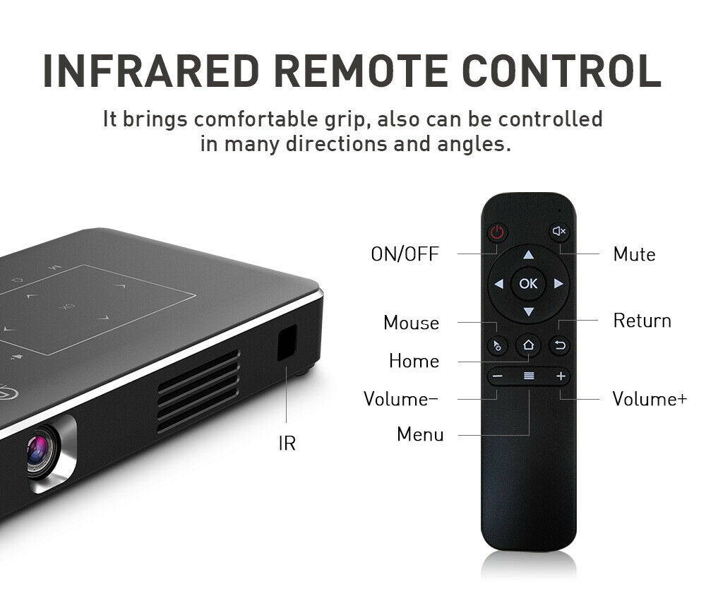 5000 Lumen DLP Android Wifi 4K HD 1080P TOUCH Projector HDMI 2G+16G HDMI USB New