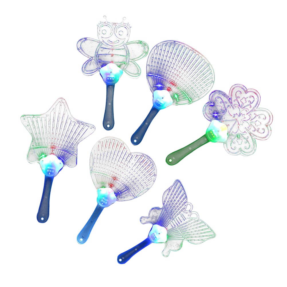 6pcs Colorful Glowing Fan Luminous LED Fan Festival Party Gift Plastic Transparent Fan Toys(Assorted Pattern)