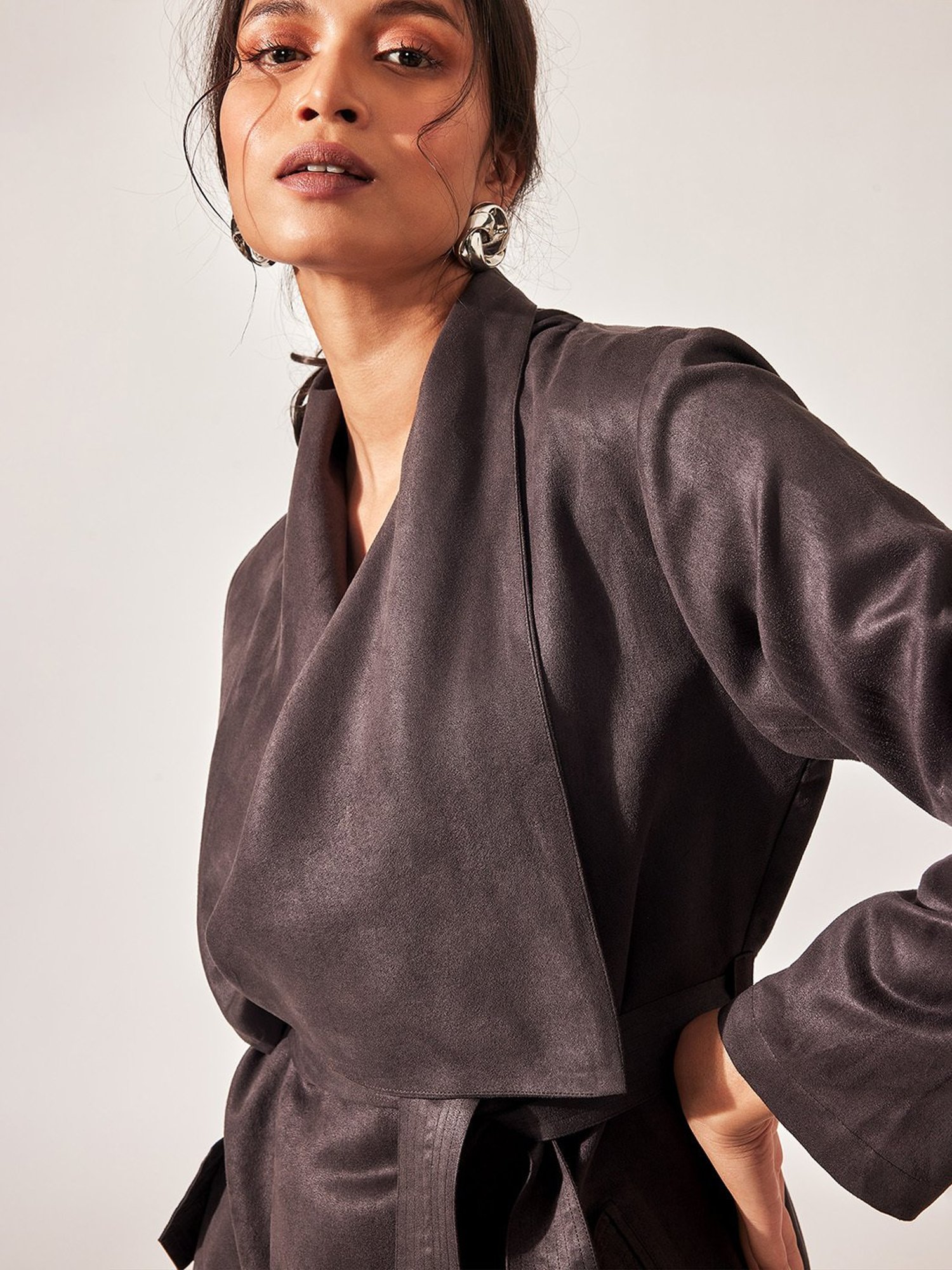 The Label Life Dark Grey Leather Trench Coat