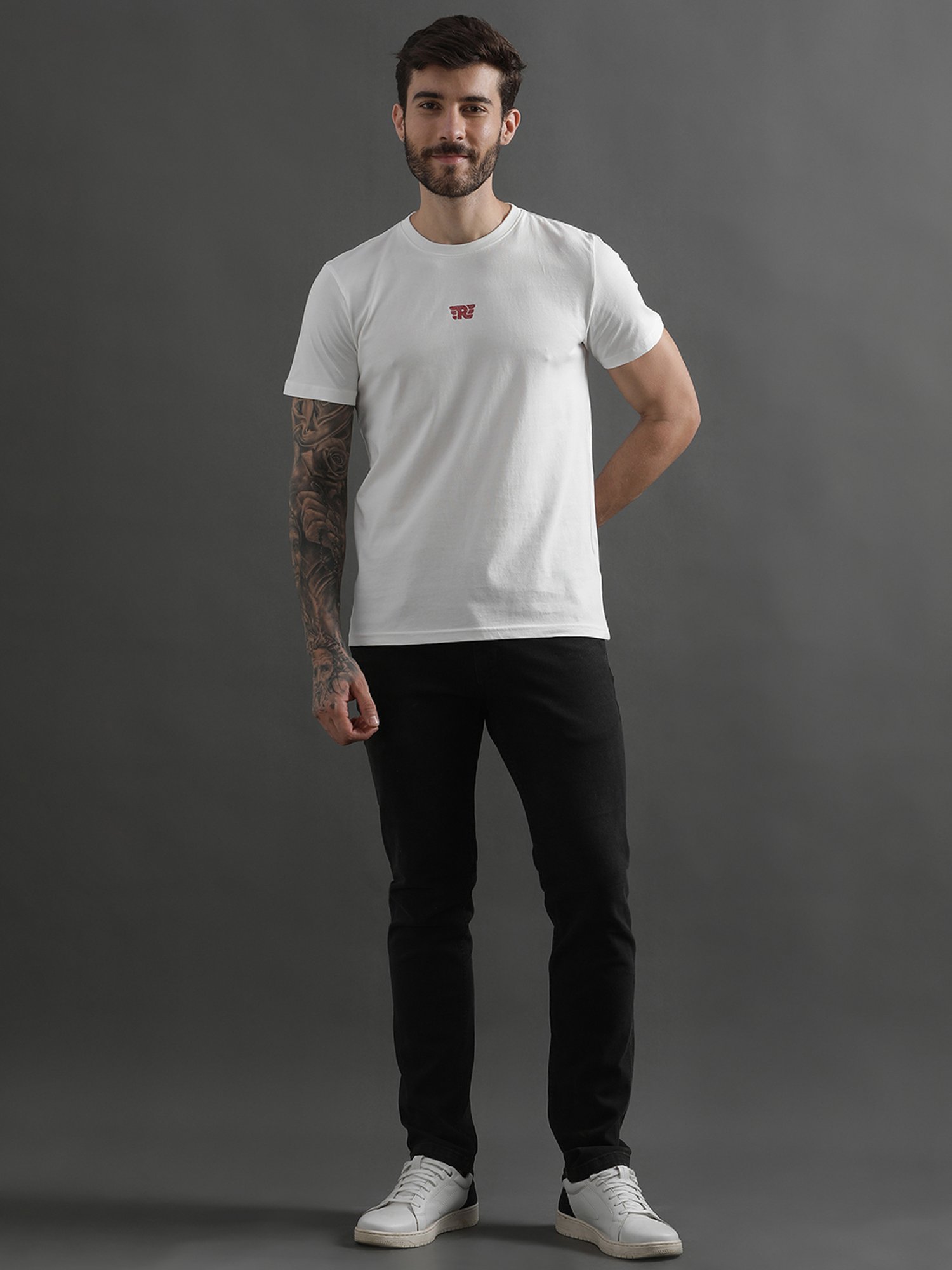 Royal Enfield RE Vintage White Regular Fit Printed Crew T-Shirt