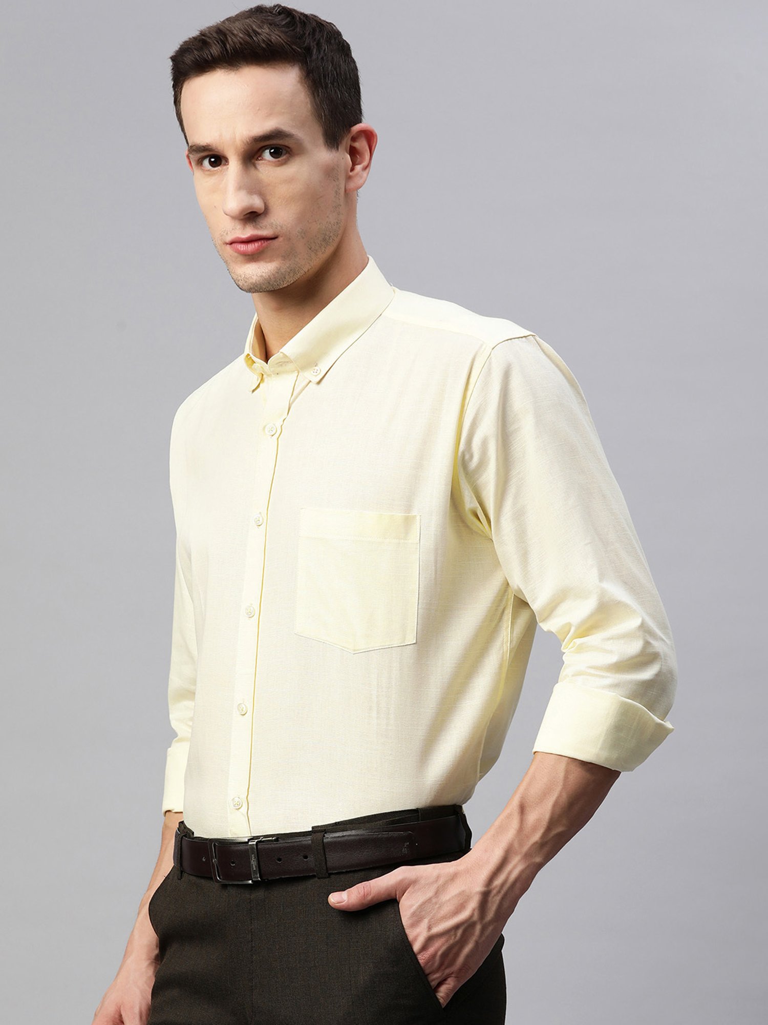 ManQ Yellow Regular Fit Shirt