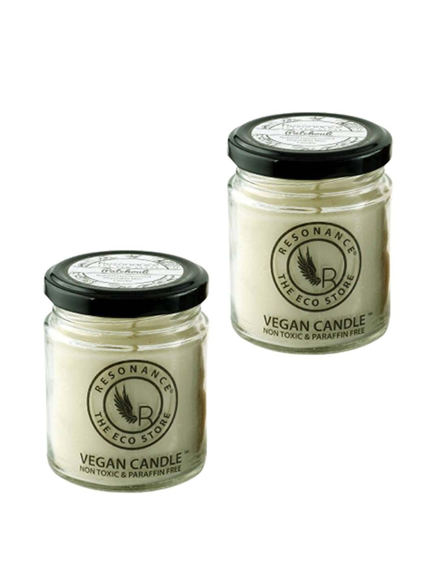 RESONANCE White Soy Wax Scented Aromatic VEGAN Candles (Patchouli) - Set of 2