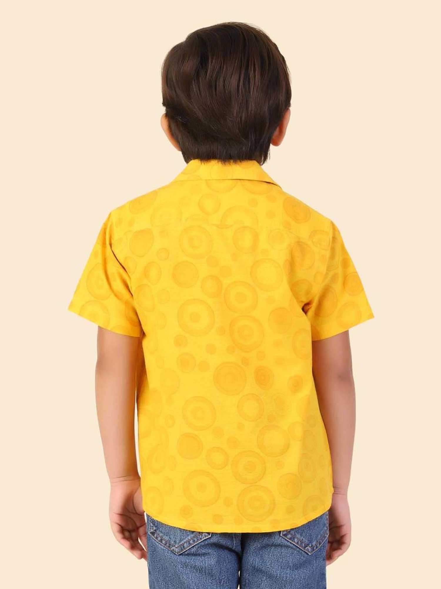 Fabindia Kids Yellow Cotton Printed Shirt