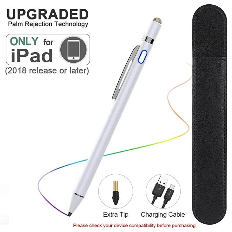 Active Stylus Pen with Palm Rejection, 2 in 1 Rechargeable Digital Pencil Compatible with (2018-2020) Apple iPad 8th Generation/Air 4/3rd, Mini 5th Gen, iPad 6 & 7th 10.2"/Pro 12.9 inch,White