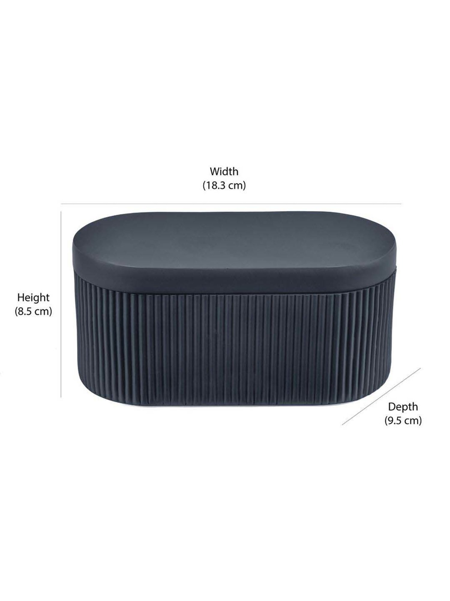 @home Grey Resin Fluted Design Oval Storage Box Organiser