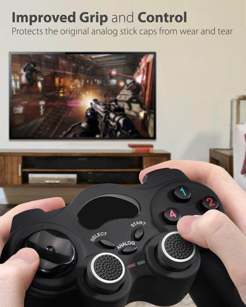 fosmon [set of 4] analog stick joystick controller performance thumb grips for ps4 | ps3 | xbox one | xbox 360 | wii u (white &