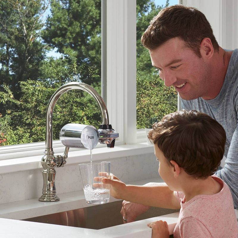 PUR PLUS Chemical & Physical Horizontal Faucet Mount Water Filtration System -Chrome