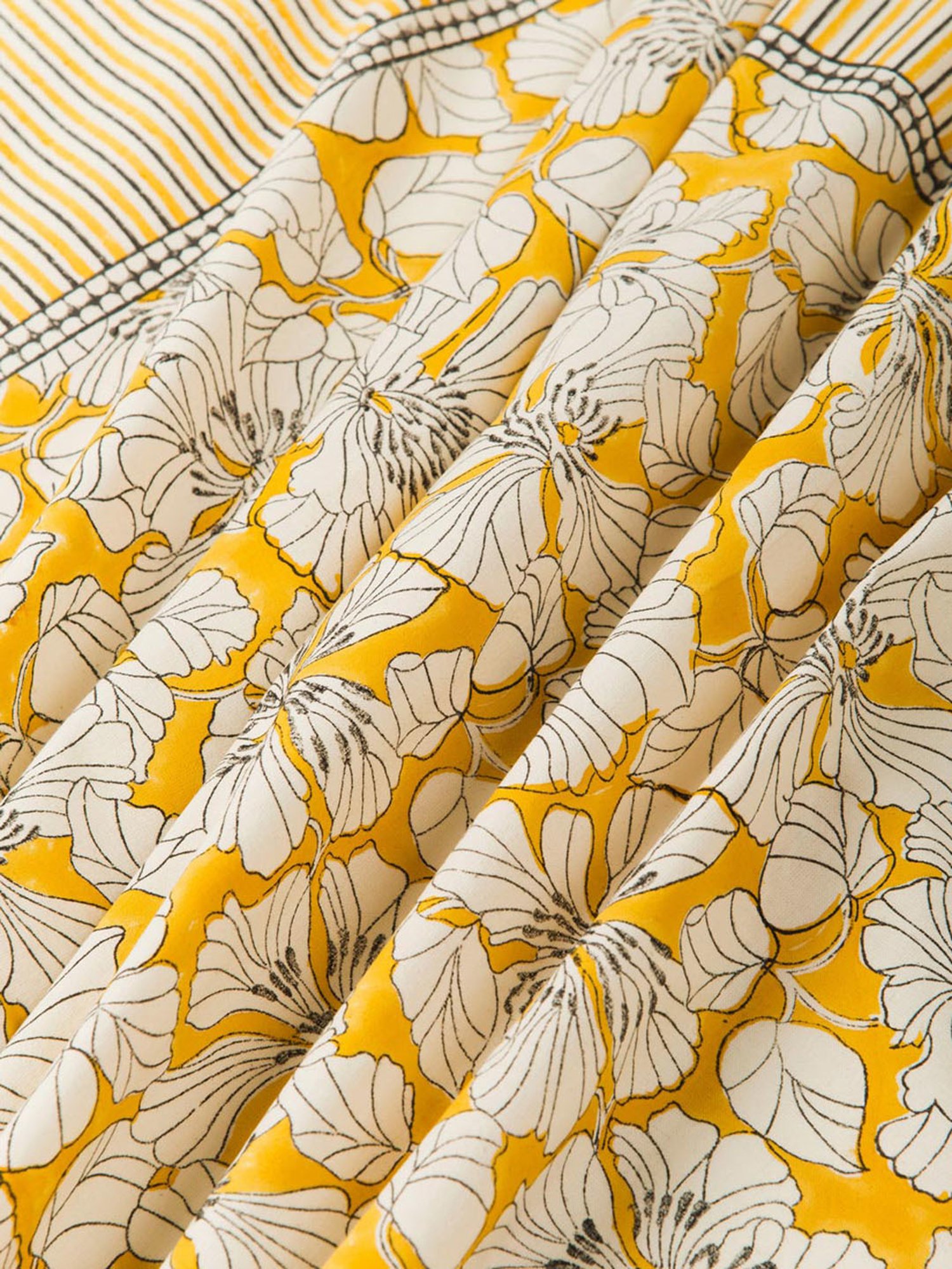 Fabindia Yellow Cotton Kusum Hand Block Printed Table Cover- 6 Seater