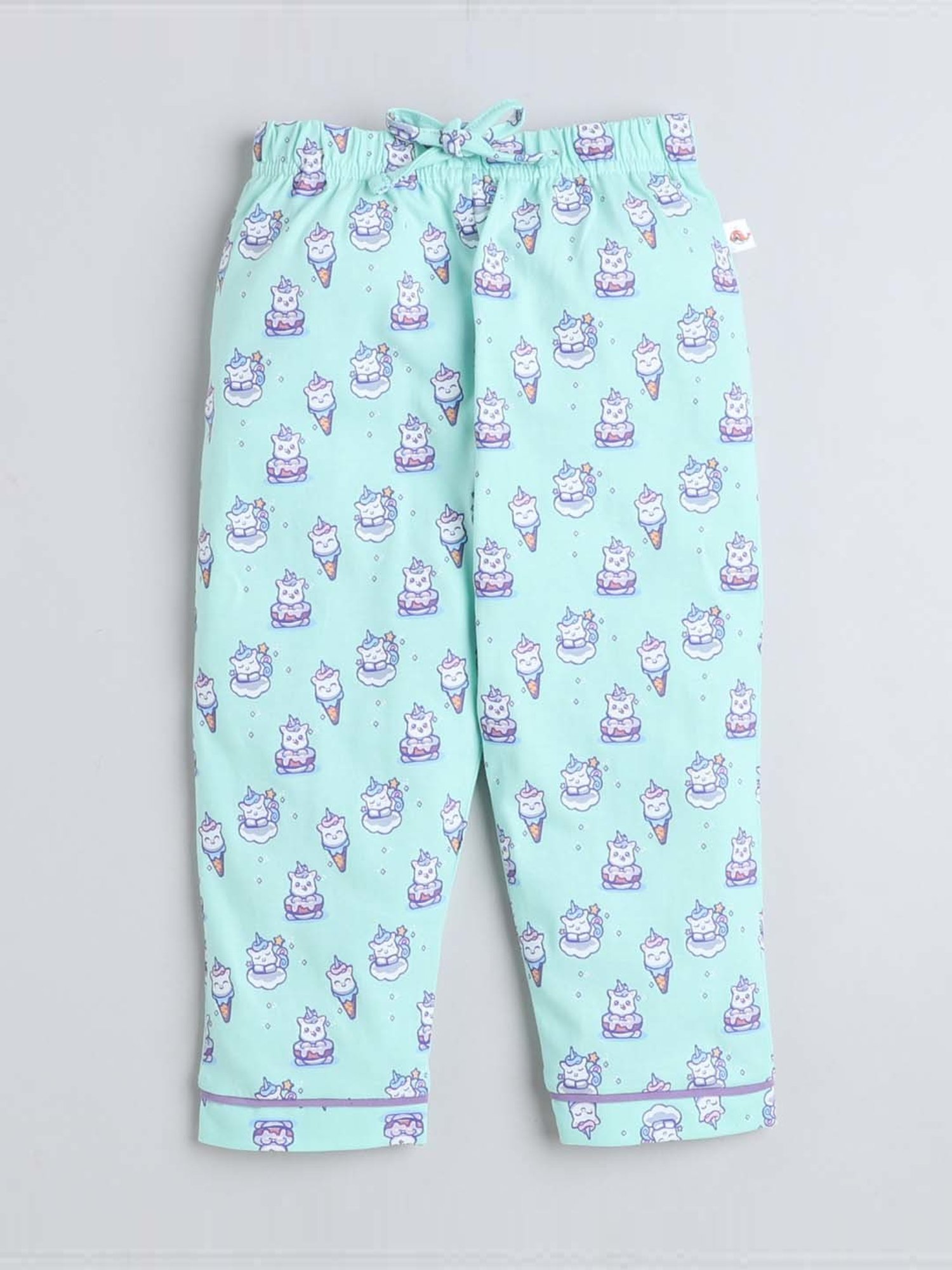 Bumzee Girls Mint Green Cotton Printed Full Sleeves Shirt Set