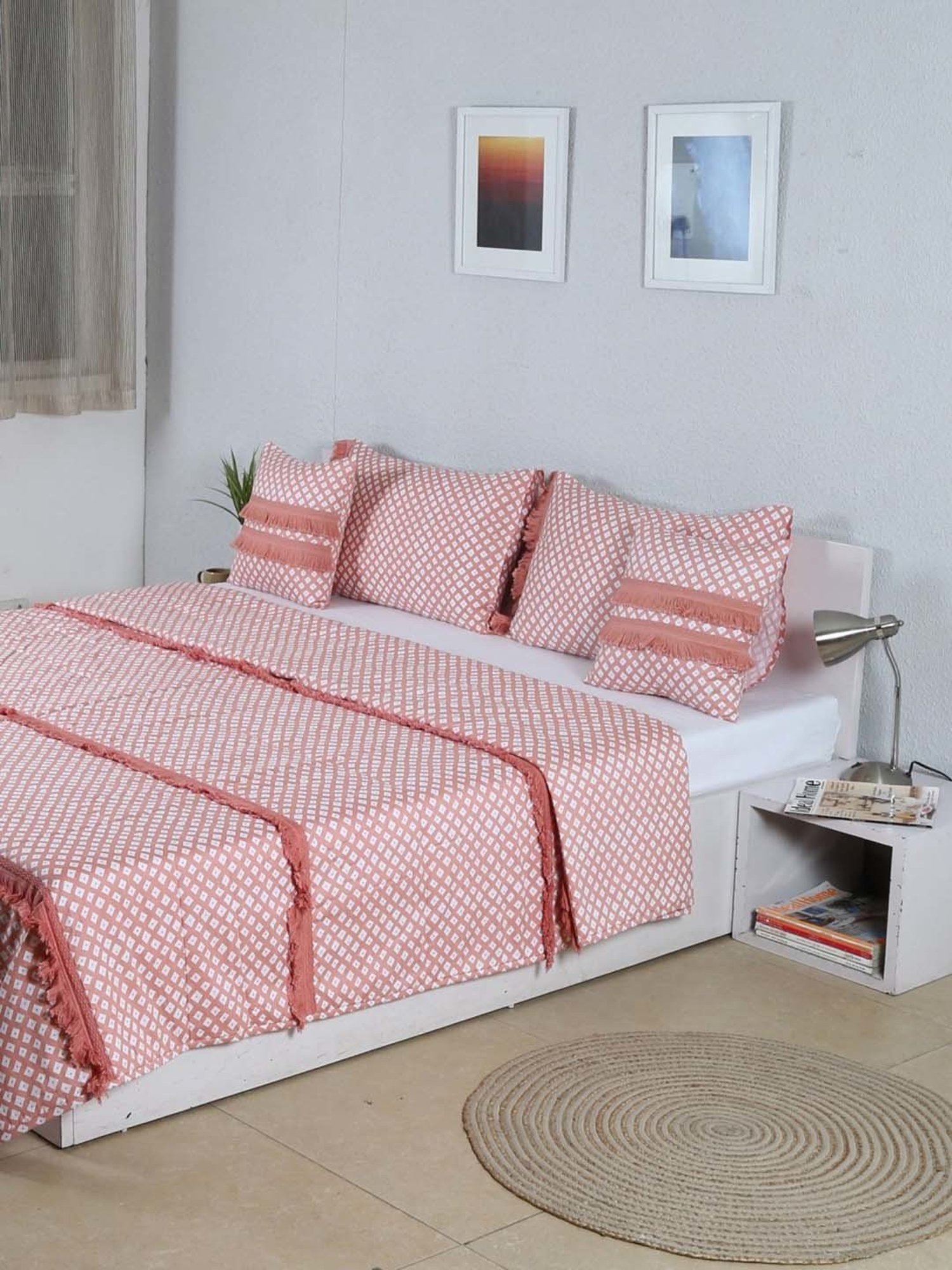 House This Leheriya Coral Cotton 180 TC Bed Cover Set