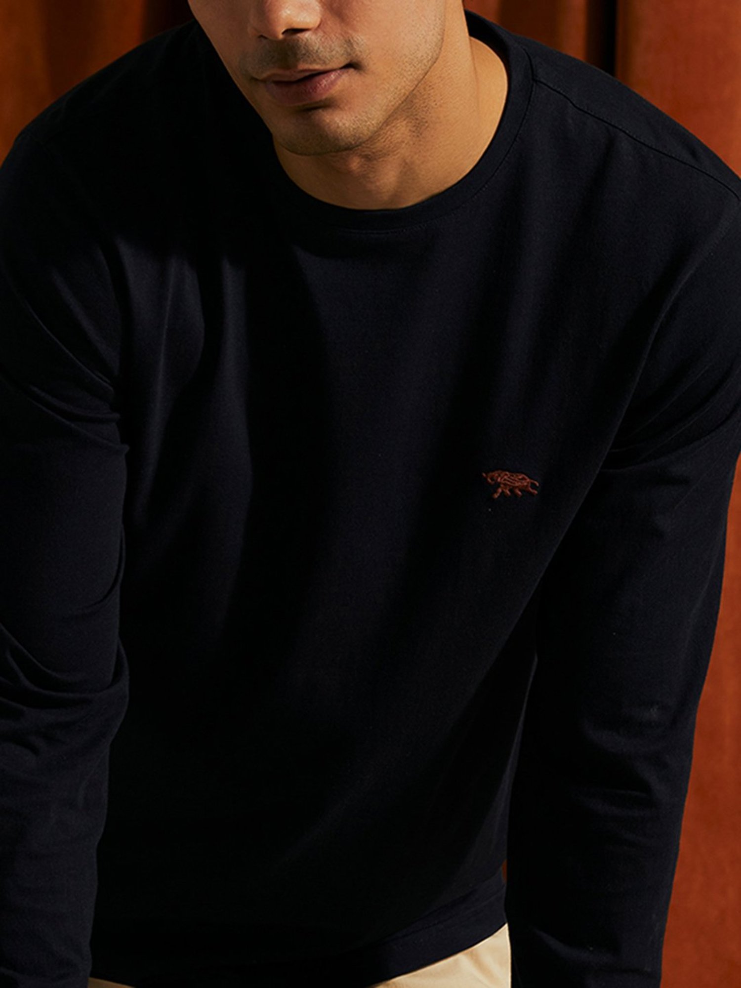 ANDAMEN Navy Regular Fit Cotton Crew T-Shirt