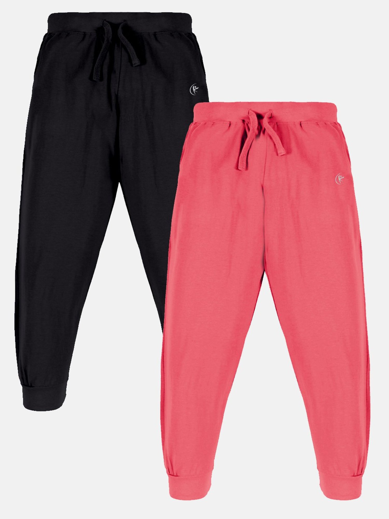 Kiddopanti Boys Jet Black & Coral Solid Trackpants (Pack Of 2)