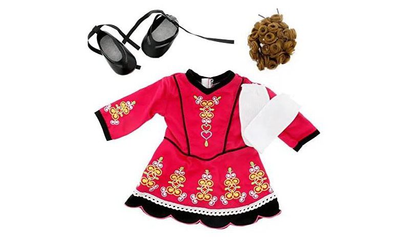 Dress Along Dolly Irish Step Dancing Outfit for American Girl Doll, Brunette Wig