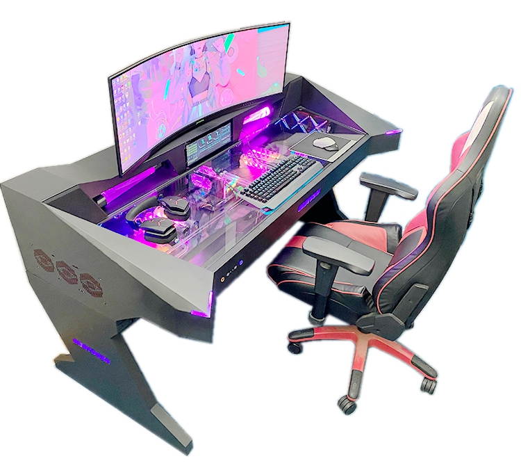 ALAMENGDA  Full Tower Computer Case All-in-one Desk Case Desk / DIY Cool Transparent Built-in MOD / Large Computer Case Table/With Small Secondary Screen