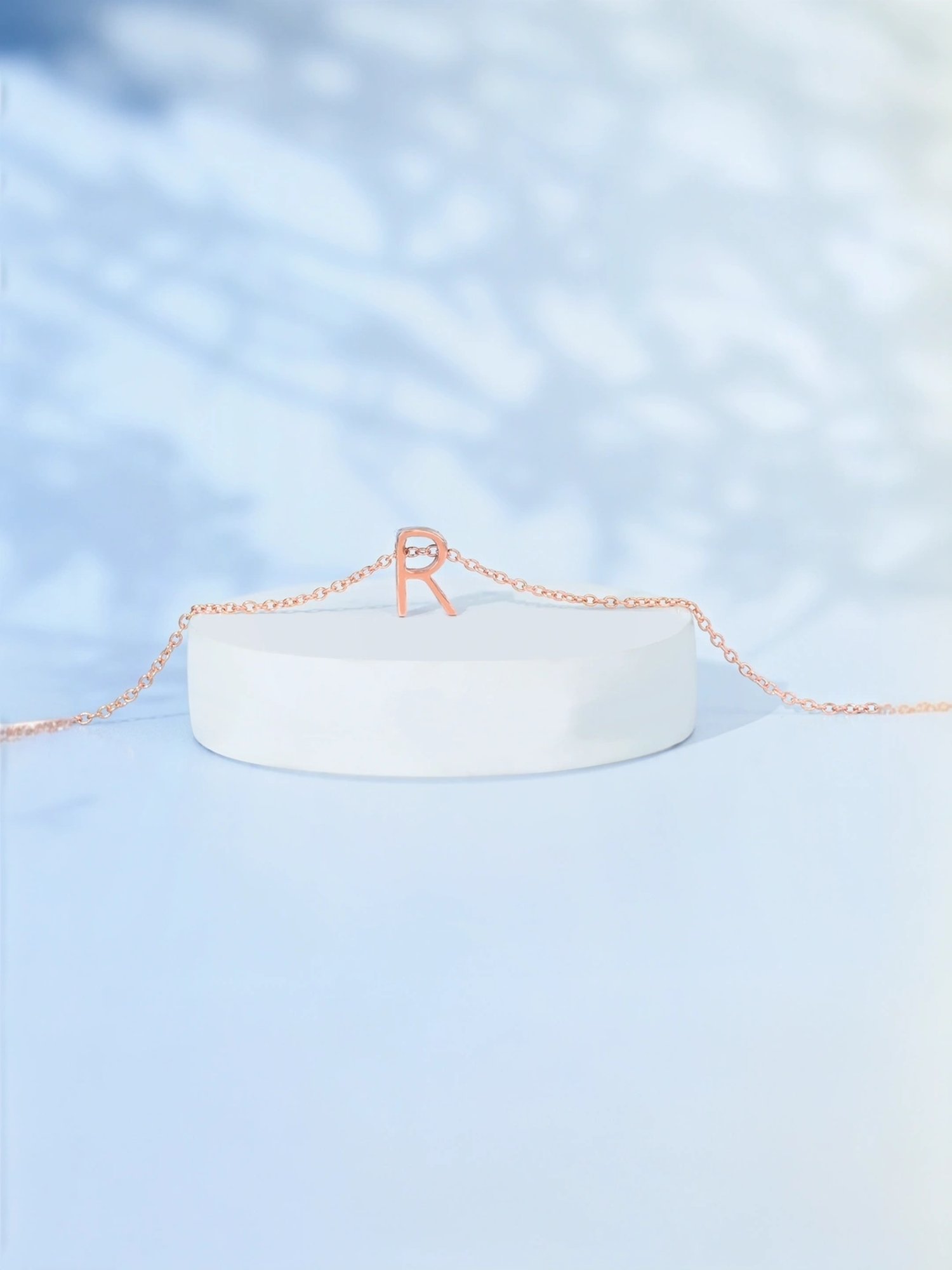 Touch925 Sterling Silver Radiant R Initial Rose Gold Chain Pendant