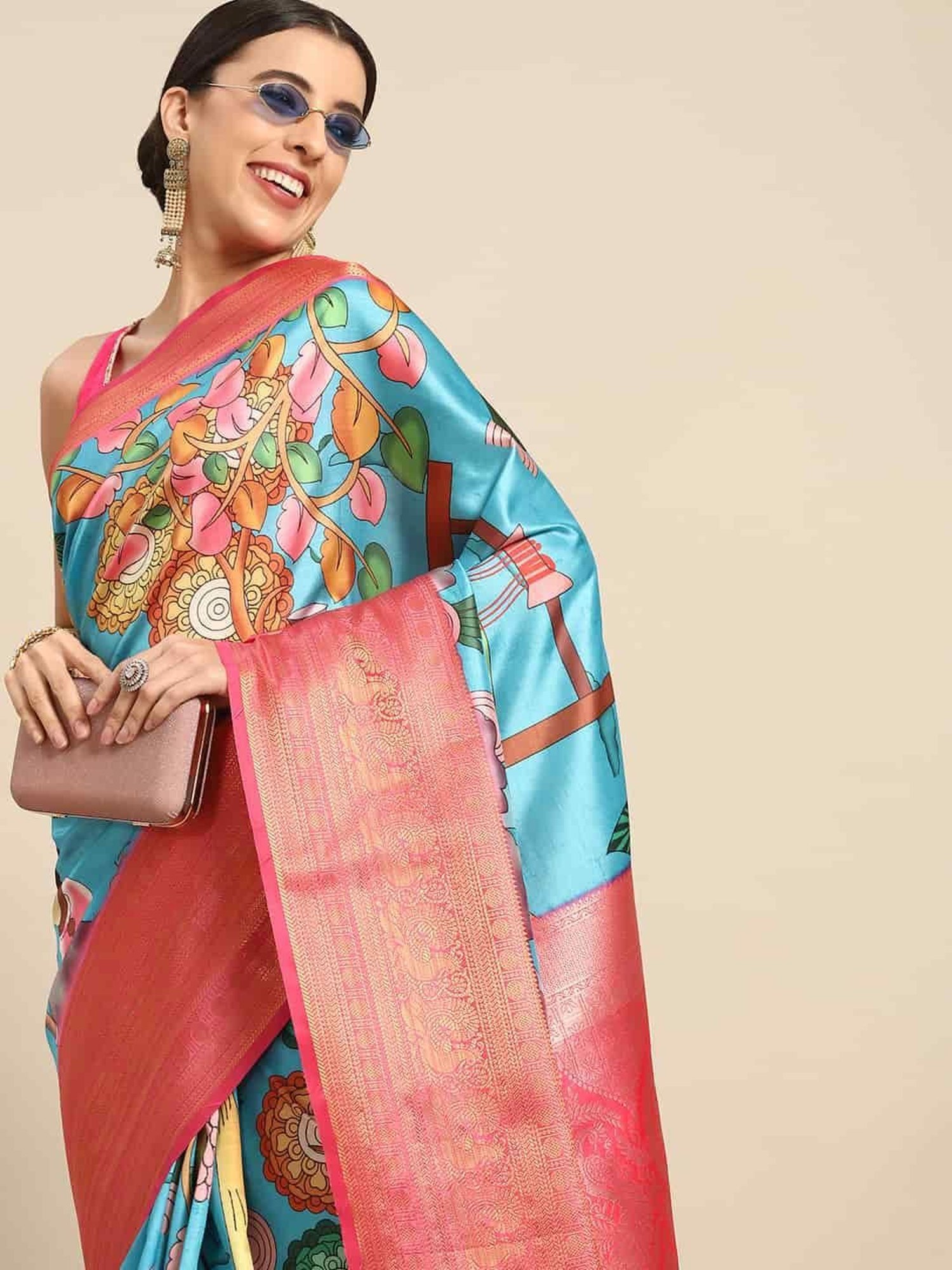 Silk Land Silk Blue Woven Saree With Unstitched Blouse