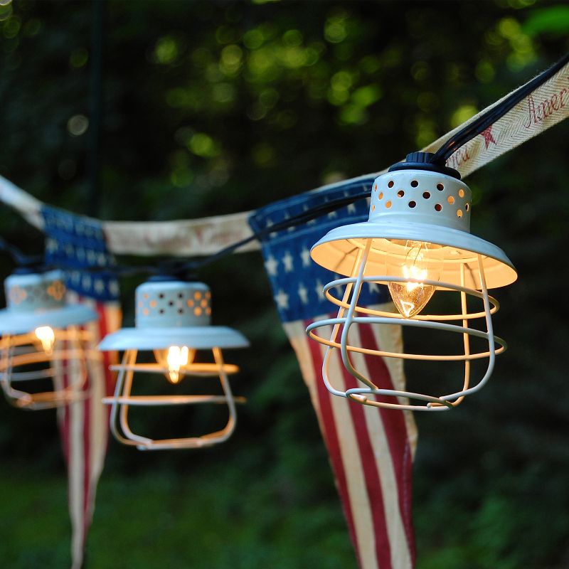 10 Lights Caged Metal Electric Café String Lights White