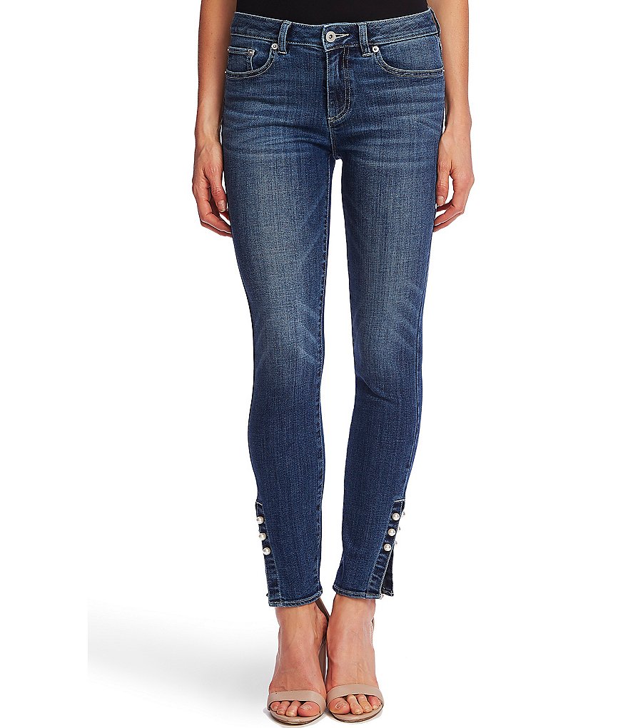 CeCe Split Pearl Cuff Skinny Ankle Jeans