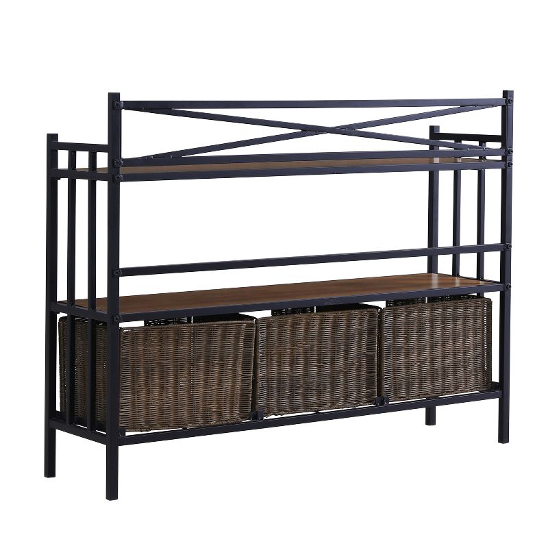 Penglade Bakers Rack Sideboard Rustic Brown With Dark Distressed Pine - Aiden Lane