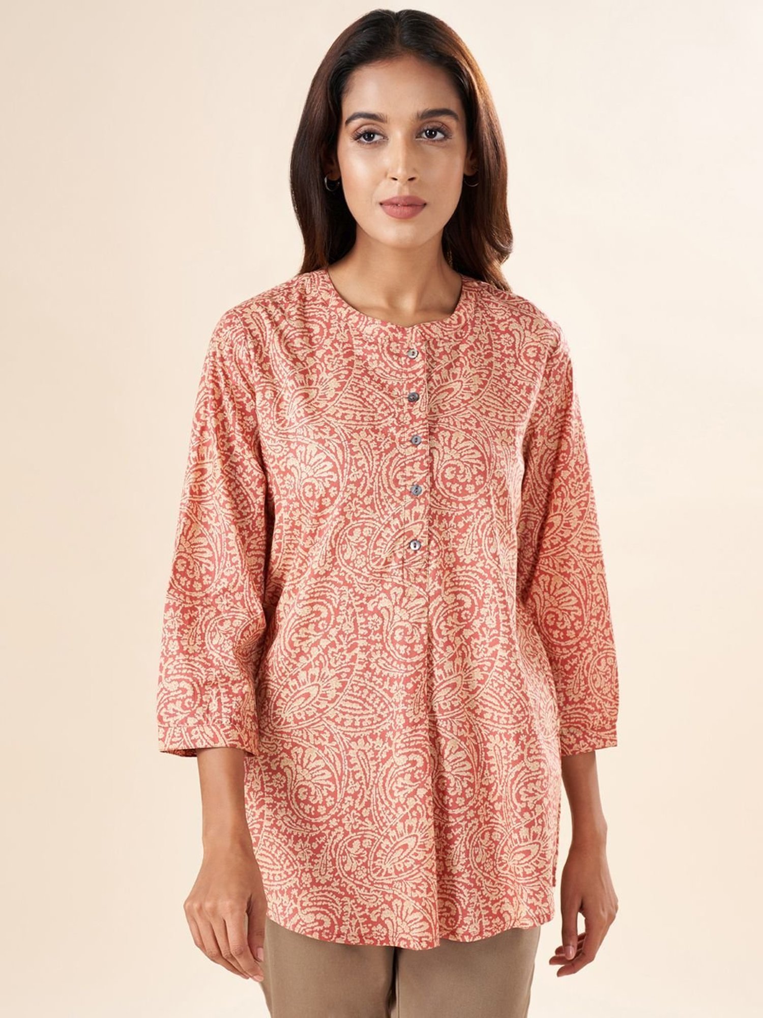 Akkriti by Pantaloons Rust Cotton Printed Tunic