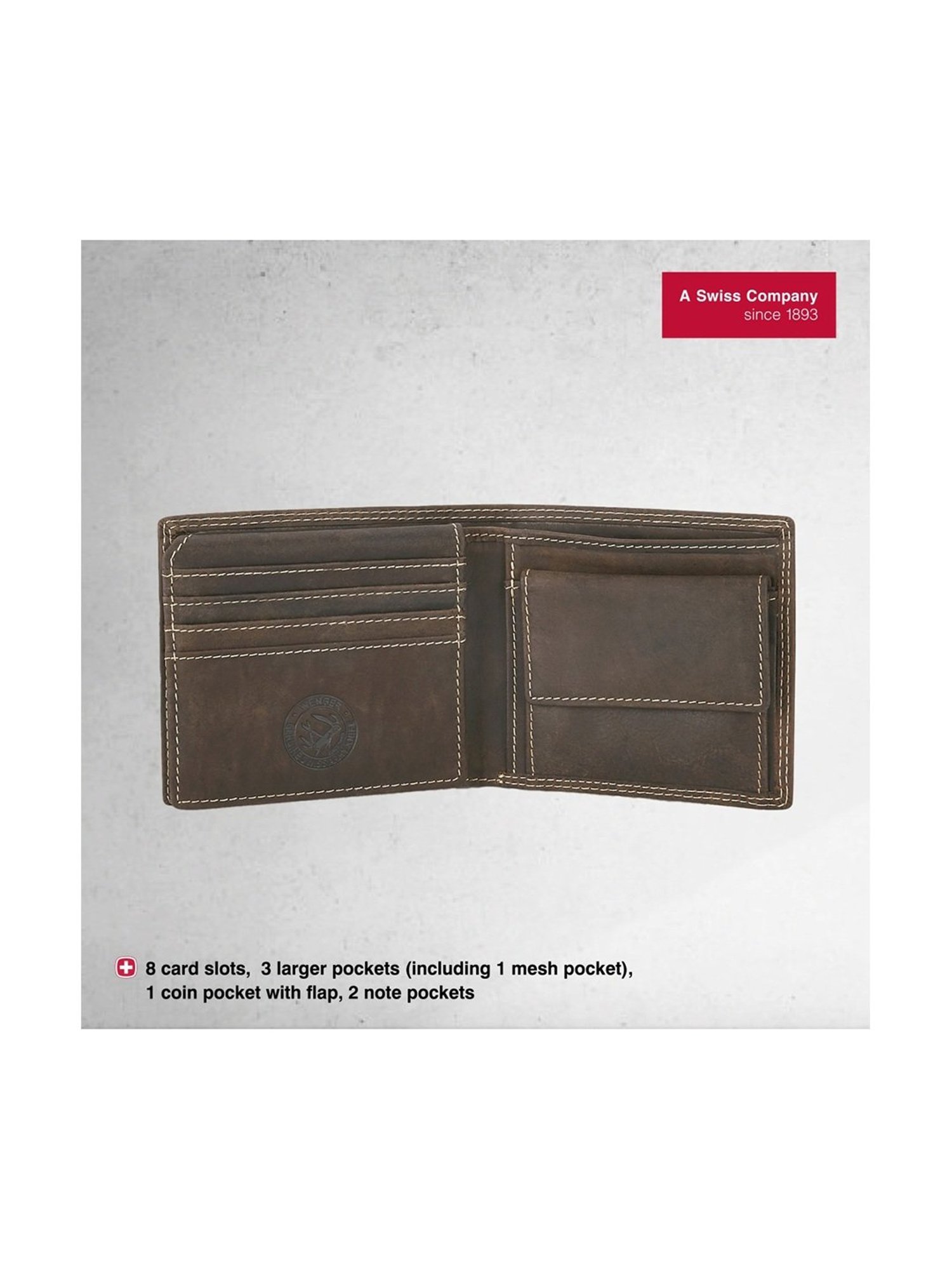 Wenger Hunter Brown Casual Leather Bi-Fold Wallet for Men