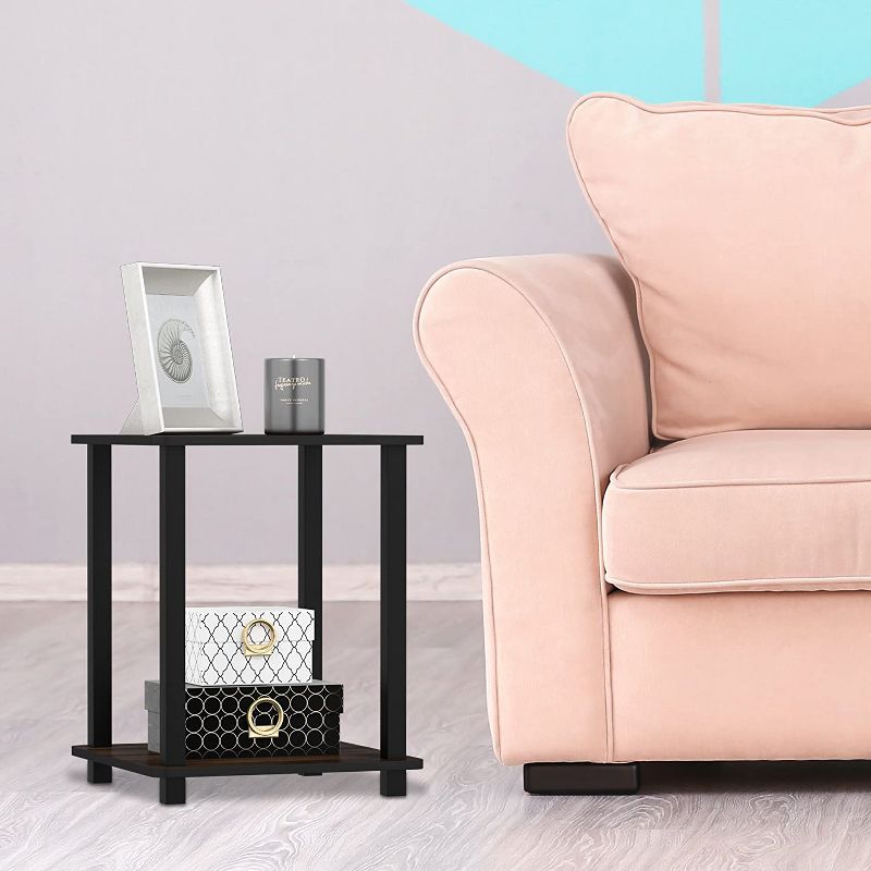 Furinno Furniture Simplistic Wooden Sturdy Square Flat Top Indoor Home Decor End Tables for Bedrooms and Living Rooms, Walnut (2 Pack)