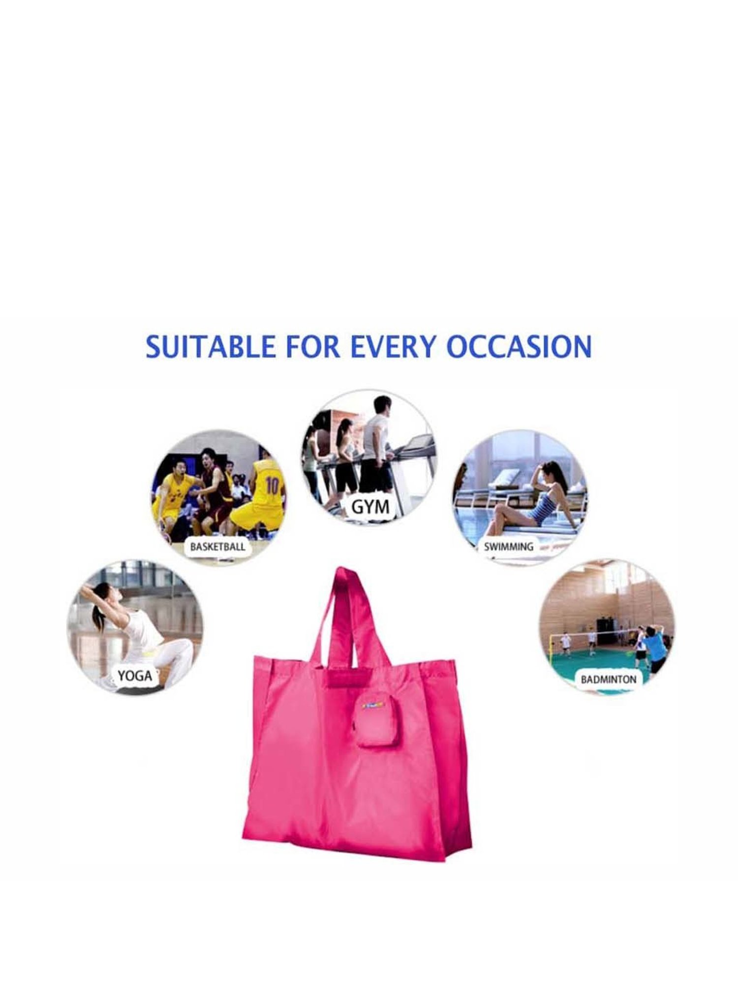 Travel Blue Pink Solid Medium Foldable Tote Handbag
