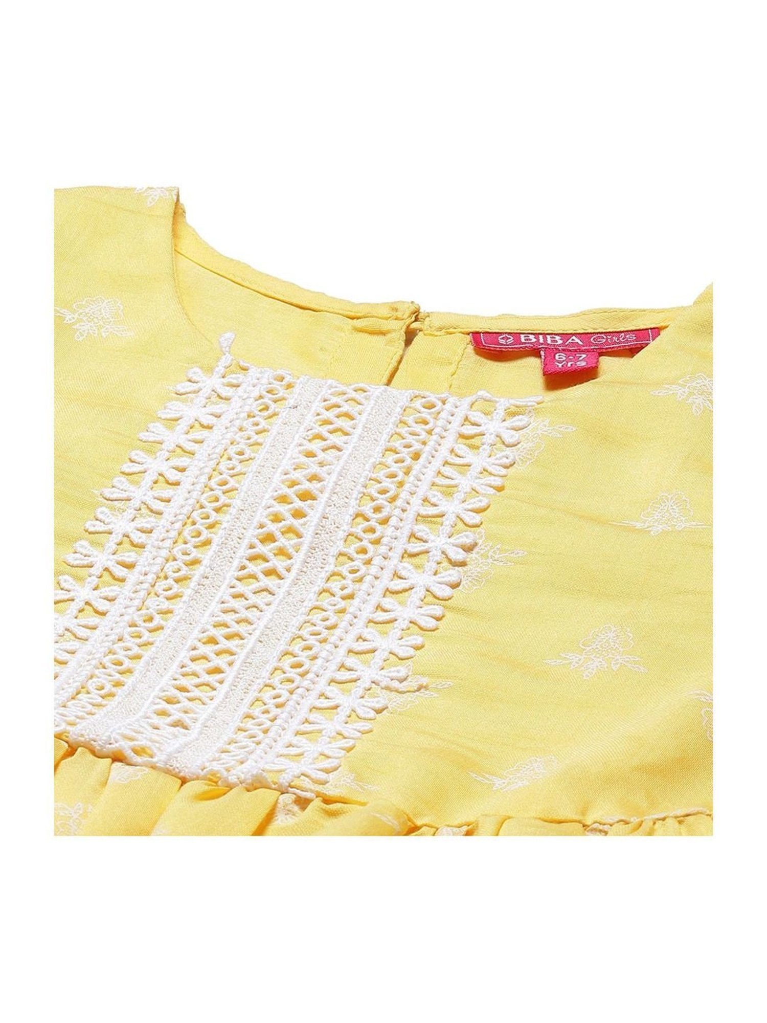 Biba Girls Yellow & White Embroidered Kurta Set