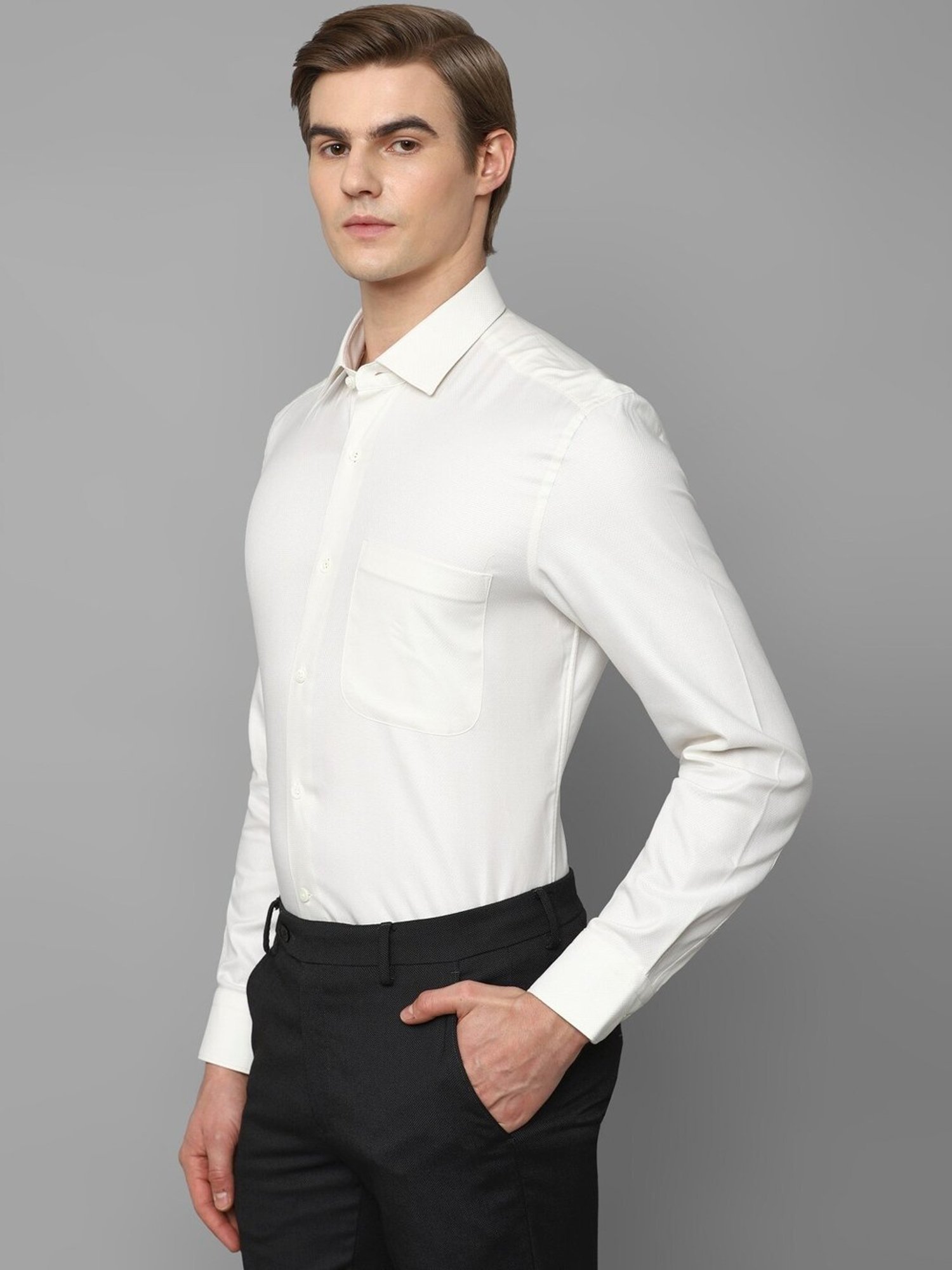 Luxure By Louis Philippe White Cotton Slim Fit Self Pattern Shirt