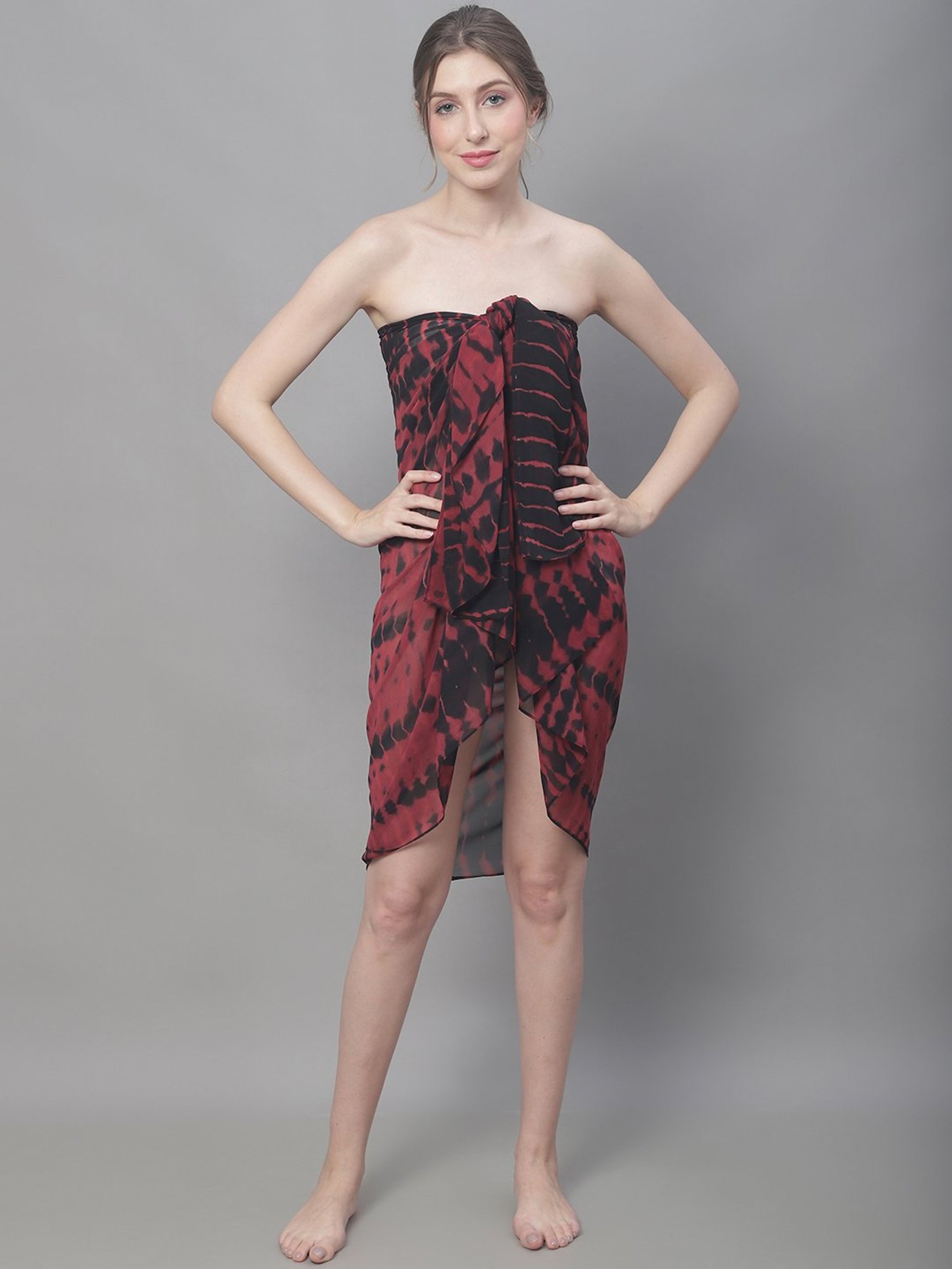 Claura Maroon Printed Beachwear Sarong