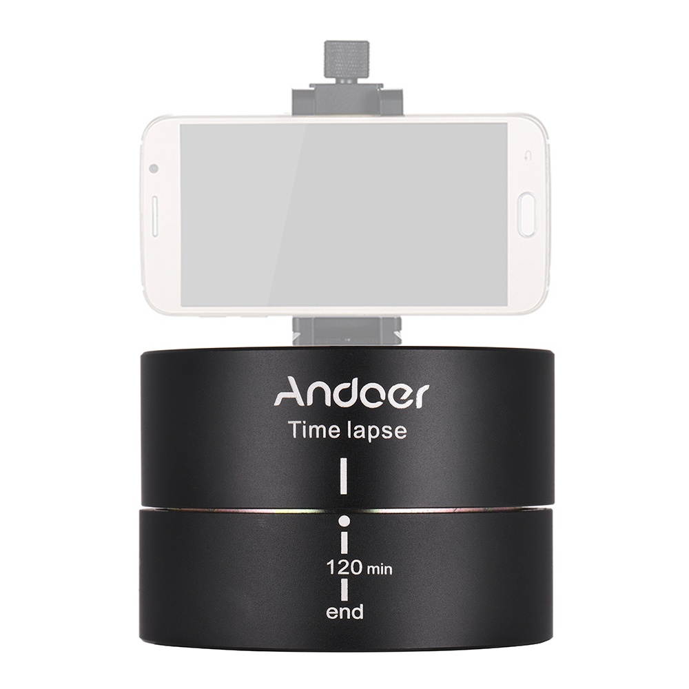 Andoer 120 Minutes 360 Degrees Panning Auto Rotation Time Lapse Tripod Head Panoramic Stabilizer for GoPro Hero6 5 4 3 3+ for Lightweight DSLR ILDC Camera for iPhone Samsung Huawei Smartphones