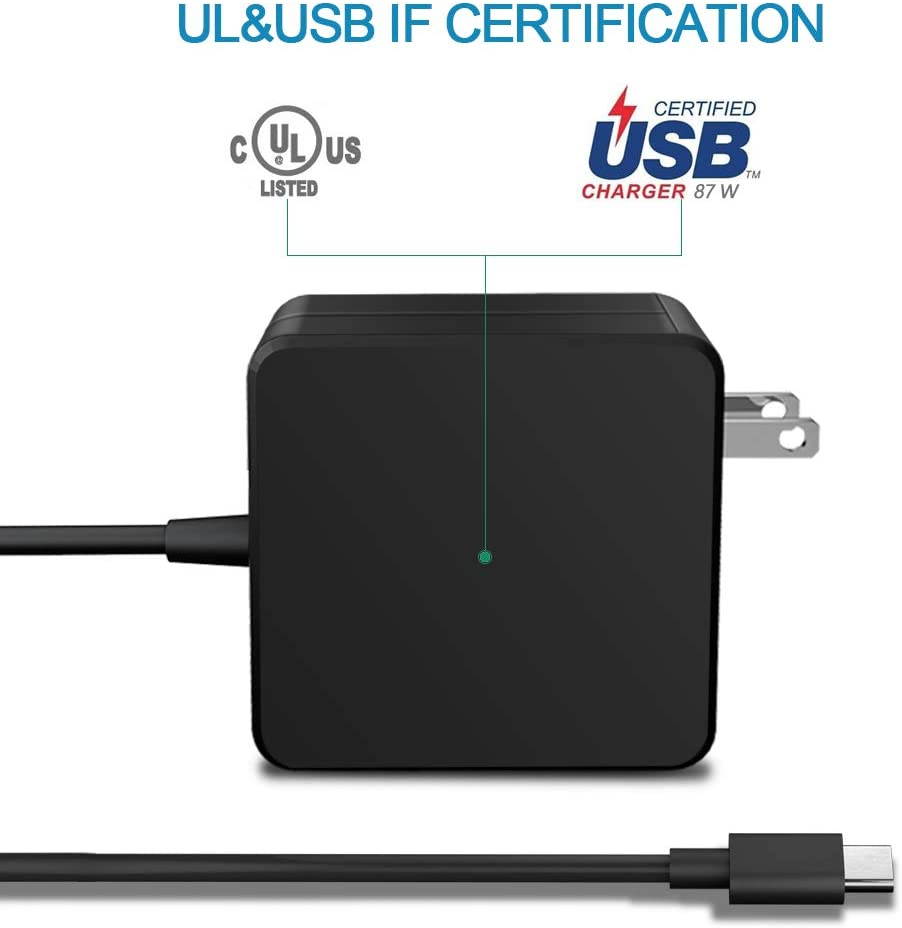 87W / 90W USB C Power Adapter, Type C Power Delivery PD Wall Charger 87W (Compatible 61W, 45W, 30W and 12W) for MacBook Pro Air 2018, HP, Dell, Lenovo and Any Laptops or Smart Phones with USB C