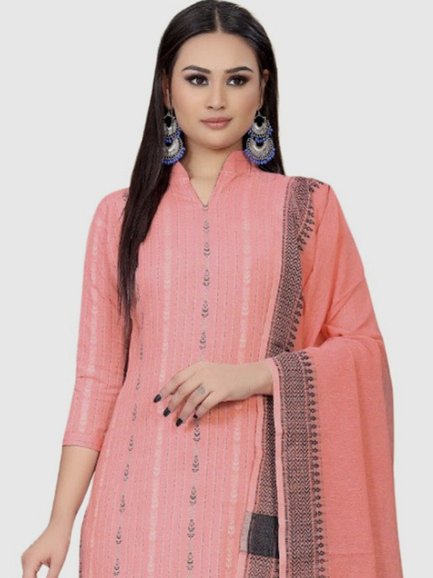 APNISHA Pink Cotton Striped Unstitched Dress Material