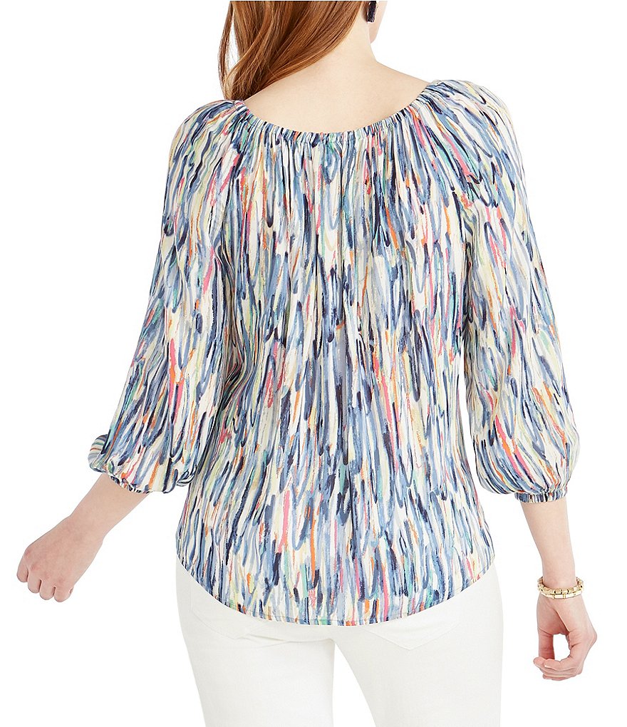 NIC + ZOE Toucan Print Boat Neck 3/4 Sleeve Blouse