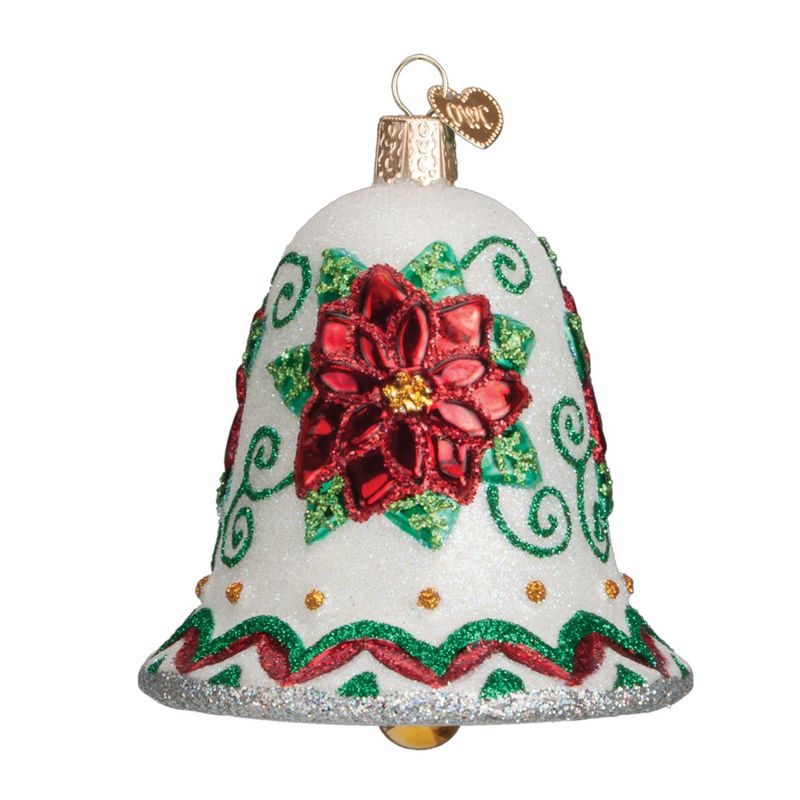 Old World Christmas 3.75" Old World Christmas Poinsettia Bell Glass Ornament #38041