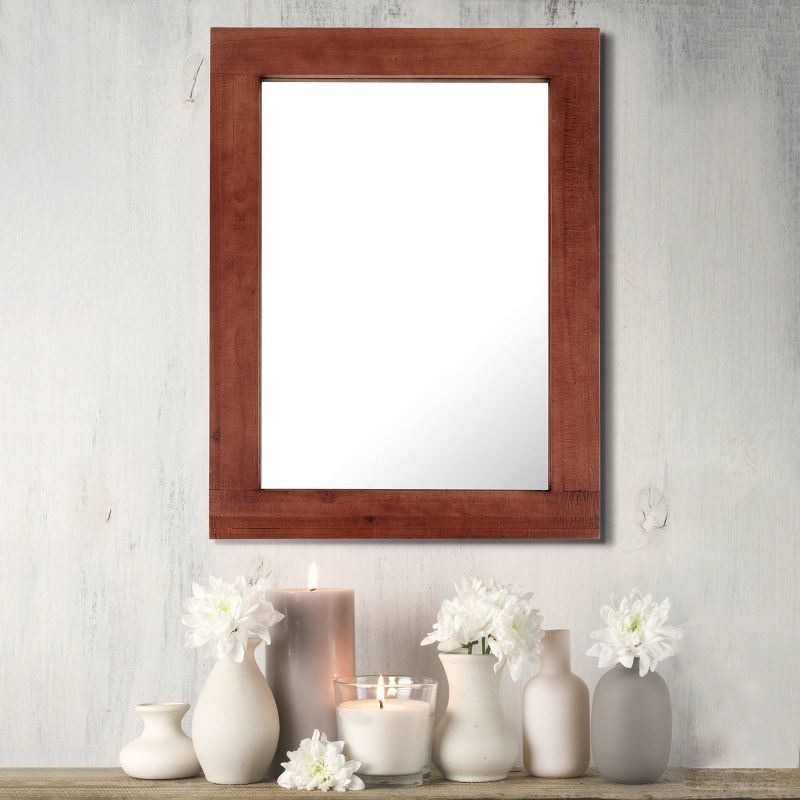 Rectangle Worn Wood Decorative Wall Mirror Stratford Maroon - Stonebriar Collection