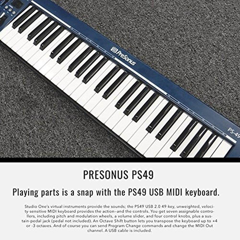 PreSonus PS49 USB 2.0 MIDI Keyboard with Samson Meteor Mic USB Studio Microphone and Deluxe Bundle