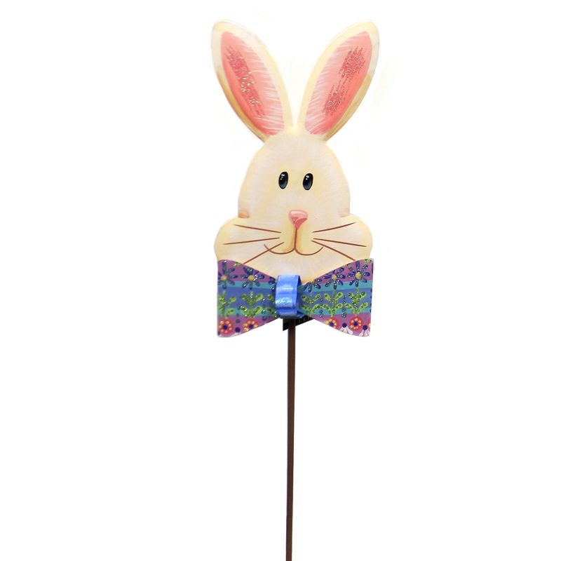 Easter 27.5" Folk-Art Bunnies With Bow-Ties Glitter  -  Decorative Garden Stakes