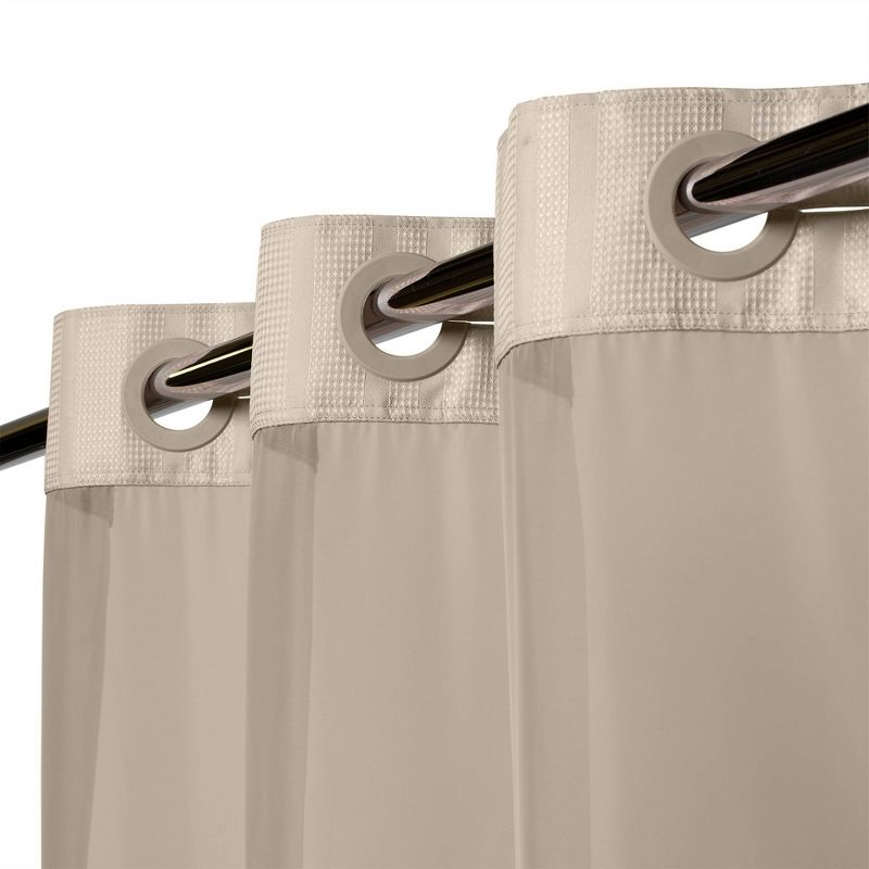 Striped Waffle Shower Curtain Beige - Hookless