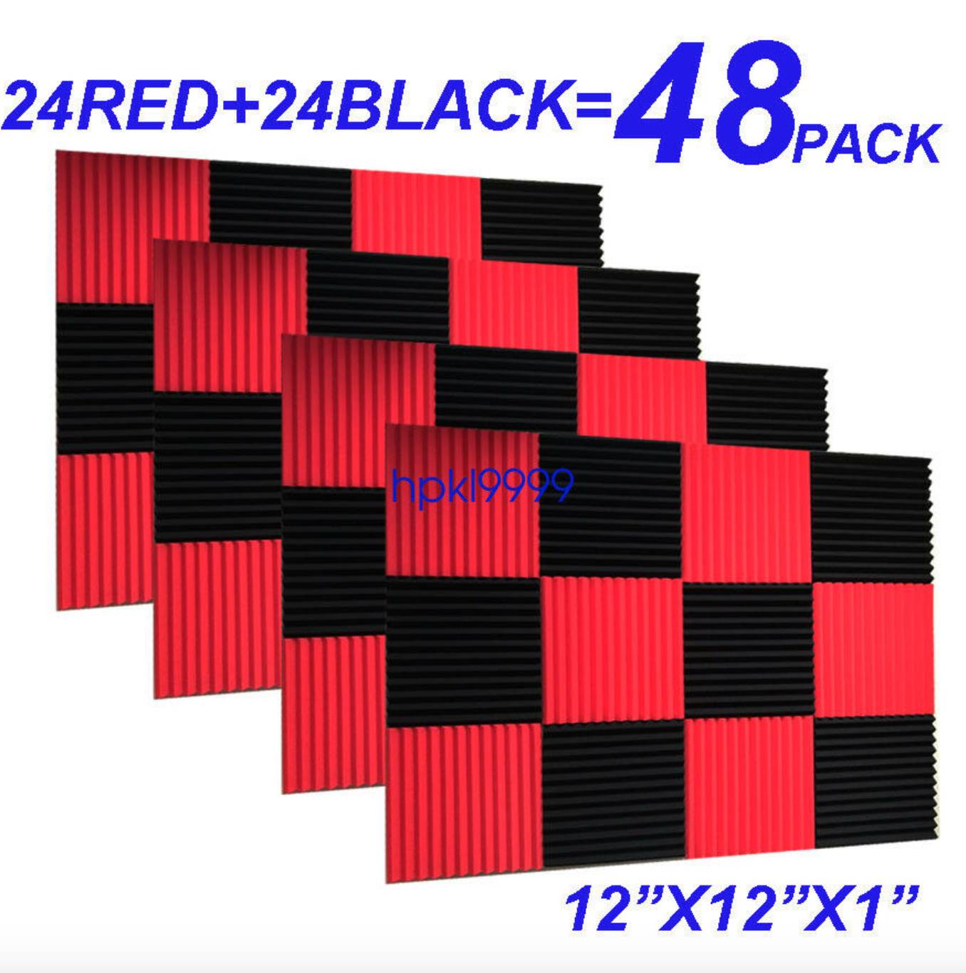 48Pack 12"X12"X1" RED BLACK Acoustic Foam Panel Studio Soundproofing Wall Tiles