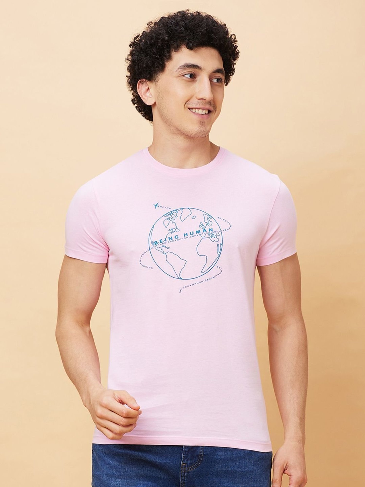 Being Human Pink Regular Fit Printed T-Shirt