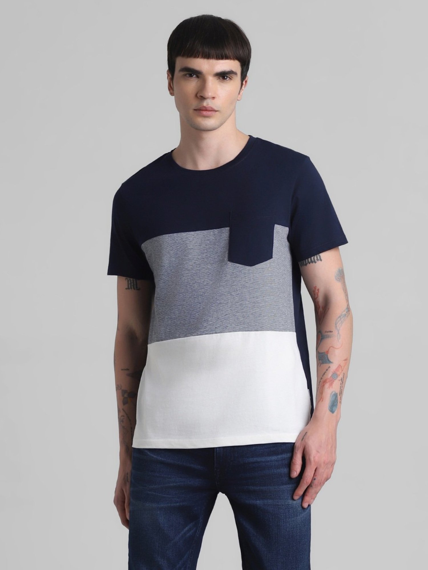Jack & Jones Multicolored Cotton Slim Fit Colour Block T-Shirt