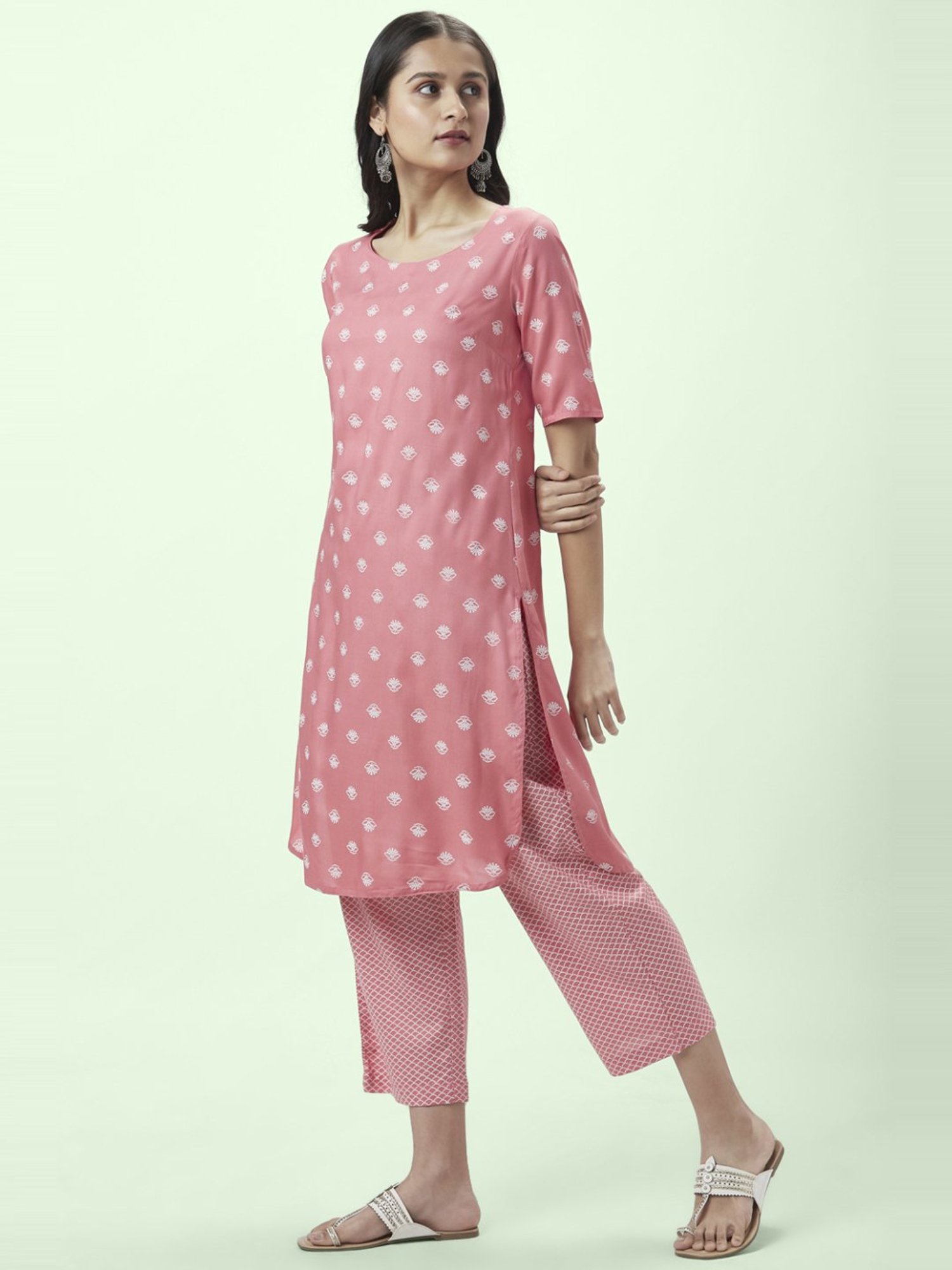 Rangmanch by Pantaloons Pink Printed Kurta Pant Set