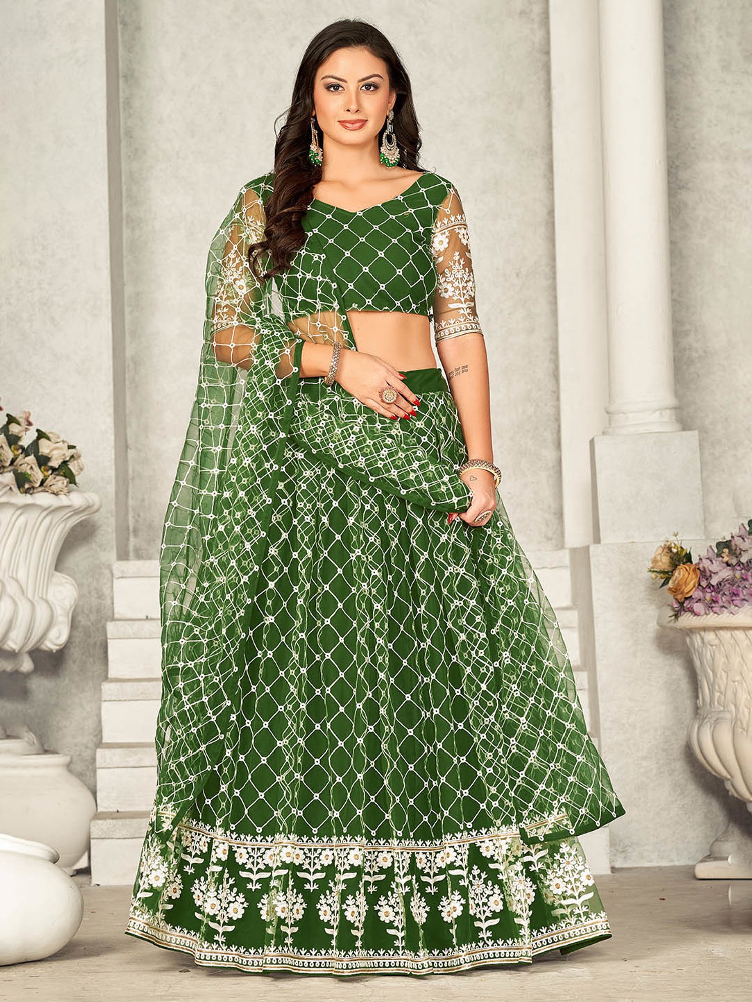 Warthy Ent Green Embroidered Lehenga Choli Set With Dupatta