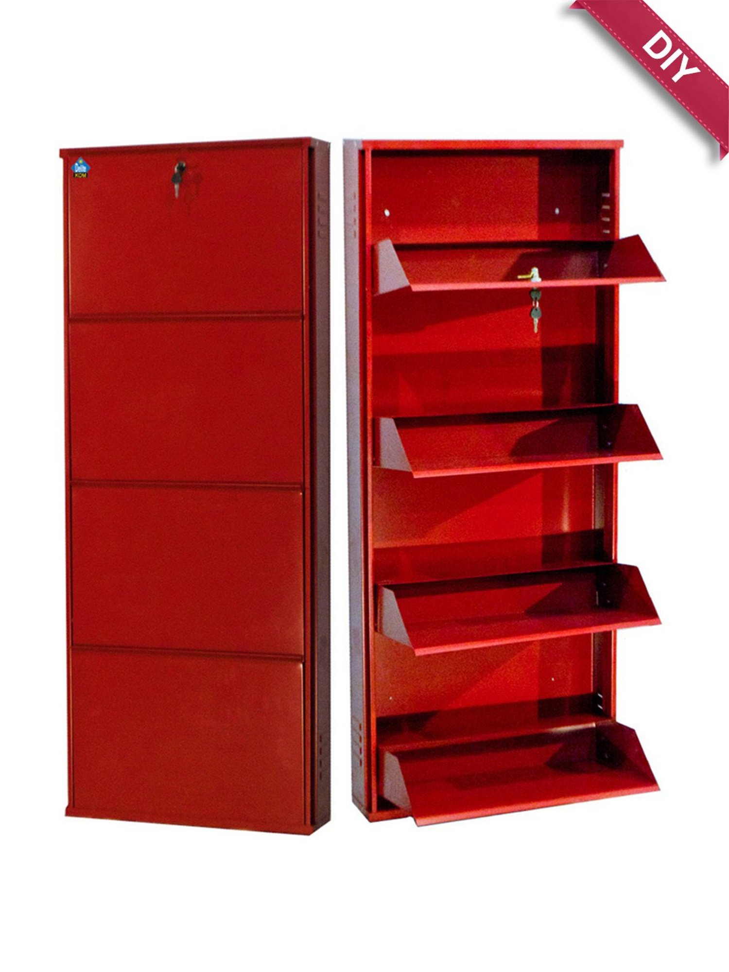 Delite Kom Metal Shoe Rack - 20" 4 Shelf, Brick Red, PowderCoat, Wall Mount, DIY