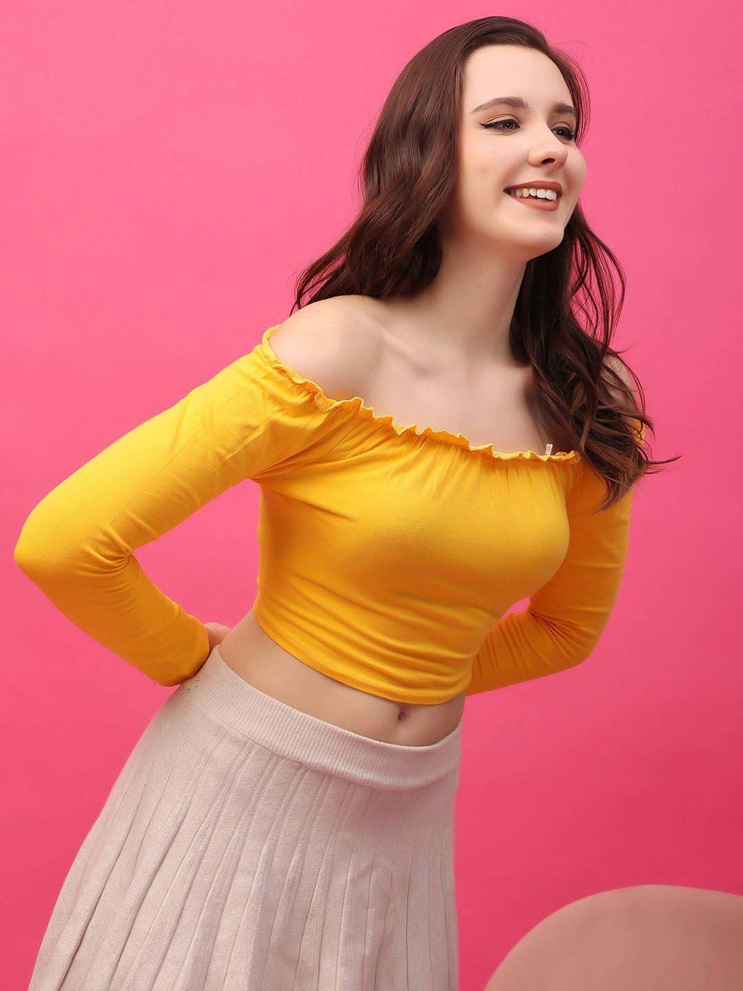 Cation Yellow Plain Crop Top