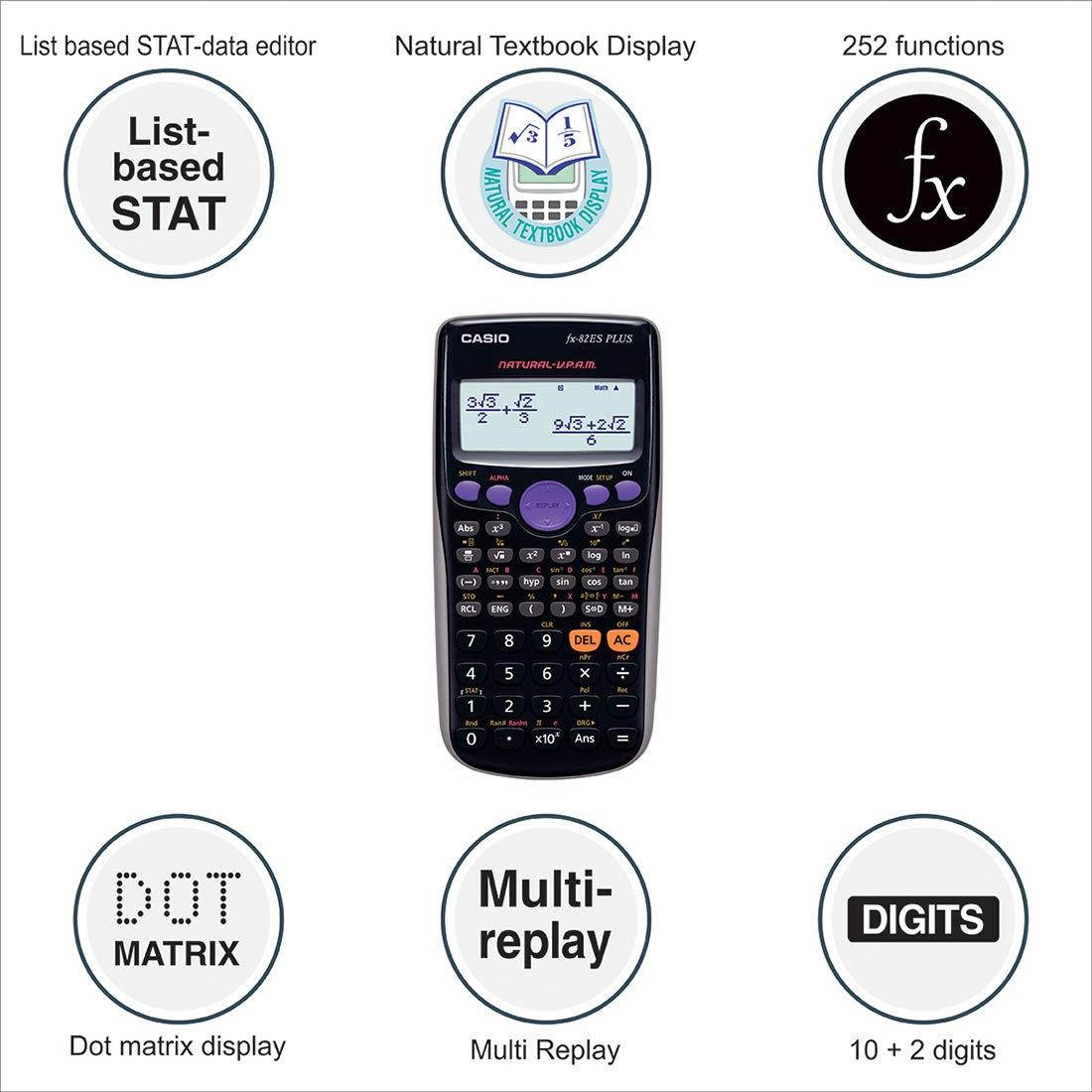 Casio Fx-82es Fx82es Plus Bk Display Scientific Calculations Calculator with 252 Functions