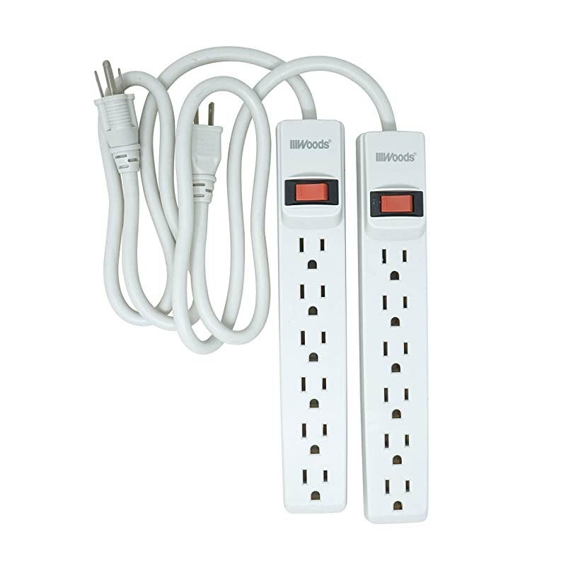 41346 Surge Protector with Overload Safety Feature 6 Outlets and 25 ft Cord for 280J of Protection White 2 Pack