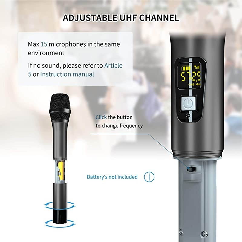 Microphone, Uhf Metal Dynamic Handheld Karaoke Mic, Rechargeable Receiver (Work 6hs), 160ft Range, for Karaoke Machine, Singing, Stage, Speaker, Amplifier, Mixer, iPhone, Camera, Laptop